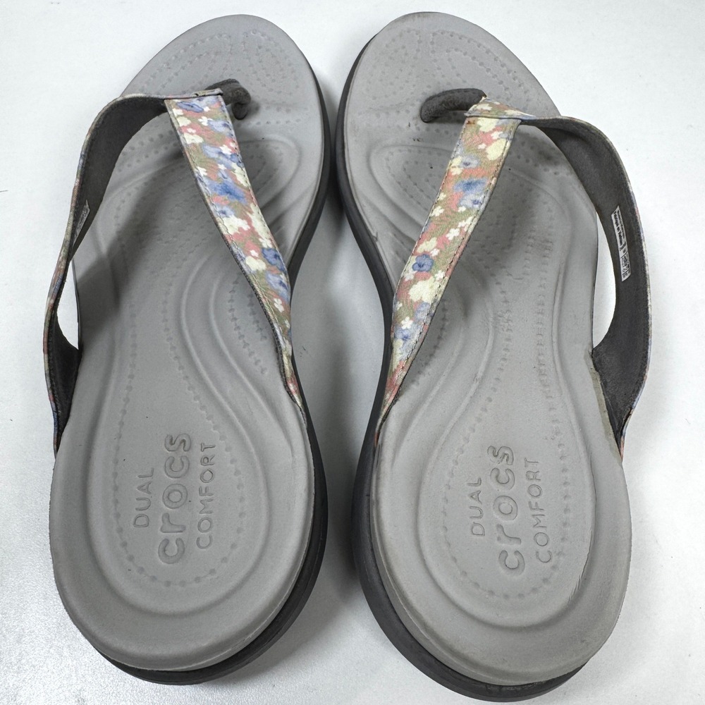 Crocs Capri V Floral Flip Flops Grey Multi Color Straps Sandals Womens 9 - Picture 7 of 7